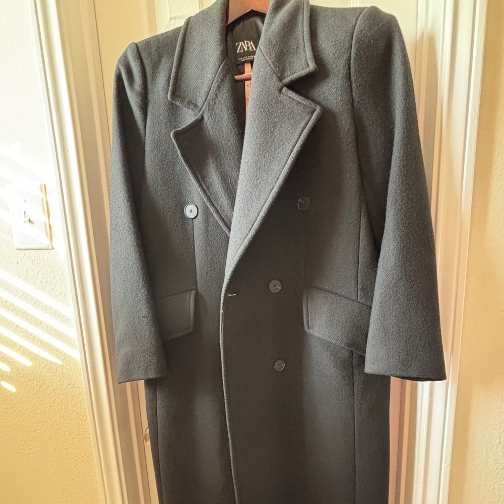 Black Long Double Breasted Coat ZARA
